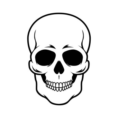 Kafatası tasviri. Logo, amblem, işaret, poster, kart, pankart için tasarım elemanı. Vektör illüstrasyonu