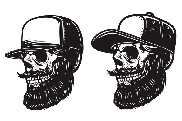 Ilustración Cráneo Barbudo Gorra Béisbol Estilo Grabado Elemento Diseño Para — Vector de stock
