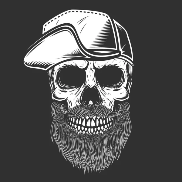 Beyzbol Şapkalı Sakallı Kafatası Tasviri Logo Amblem Işaret Poster Kart — Stok Vektör
