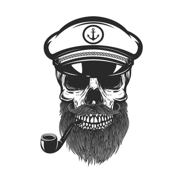 Ilustración Del Cráneo Barbudo Del Capitán Mar Elemento Diseño Para — Vector de stock