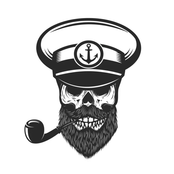 Ilustrace Vousaté Lebky Námořního Kapitána Designový Prvek Pro Logo Znak — Stockový vektor