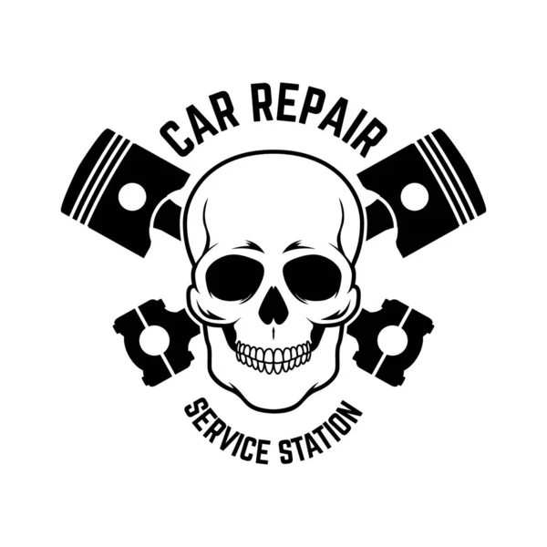 Araba Tamiri Benzin Istasyonu Kafatası Çapraz Pistonlarla Amblem Şablonu Logo — Stok Vektör
