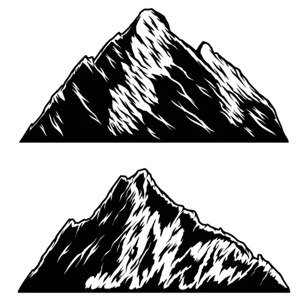 Set Ilustrasi Pegunungan Dalam Gaya Ukiran Unsur Desain Untuk Logo - Stok Vektor