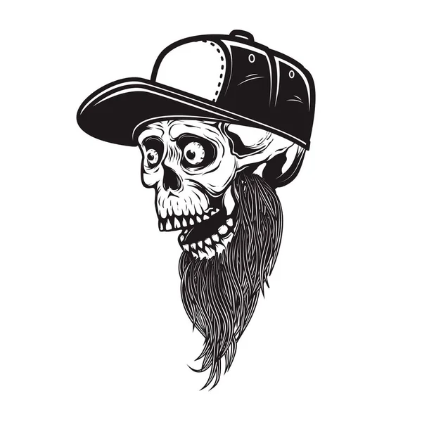 Illustration Eines Bärtigen Totenkopfes Baseballkappe Stich Stil Gestaltungselement Für Logo — Stockvektor