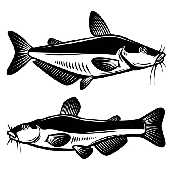 Kabartma Tarzında Yayın Balığı Çizimi Logo Etiket Tabela Poster Tişört — Stok Vektör