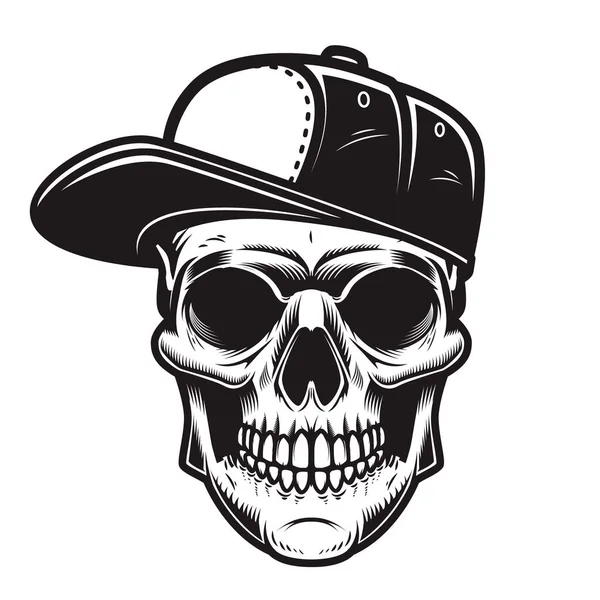 Illustration Skull Baseball Cap Engraving Style Design Element Logo Emblem — Stock Vector