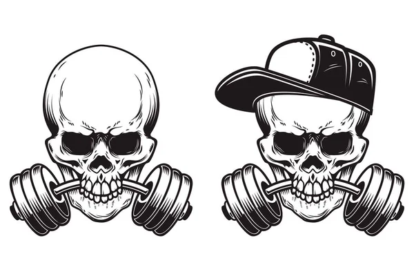 Ilustración Cráneo Con Barra Dientes Estilo Grabado Cráneo Con Gorra — Vector de stock