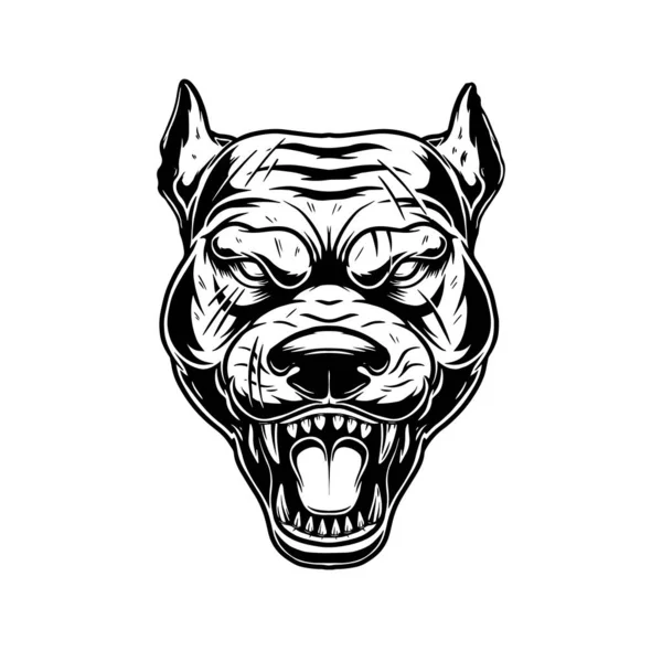 Illustration Head Angry Pitbull Vintage Monochrome Style Design Element Logo — Stock Vector