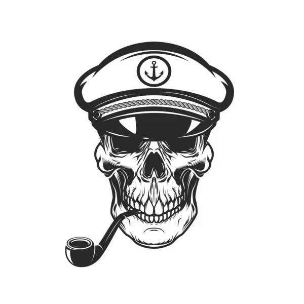 Deniz Kaptanı Sakallı Kafatası Tasviri Logo Amblem Işaret Poster Kart — Stok Vektör