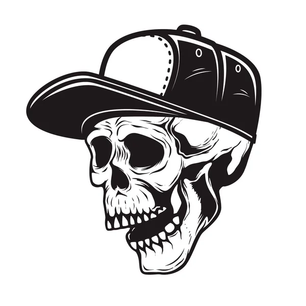 Illustration Crâne Casquette Baseball Style Monochrome Élément Design Pour Logo — Image vectorielle