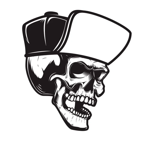 Illustration Eines Bärtigen Totenkopfes Baseballkappe Stich Stil Gestaltungselement Für Logo — Stockvektor