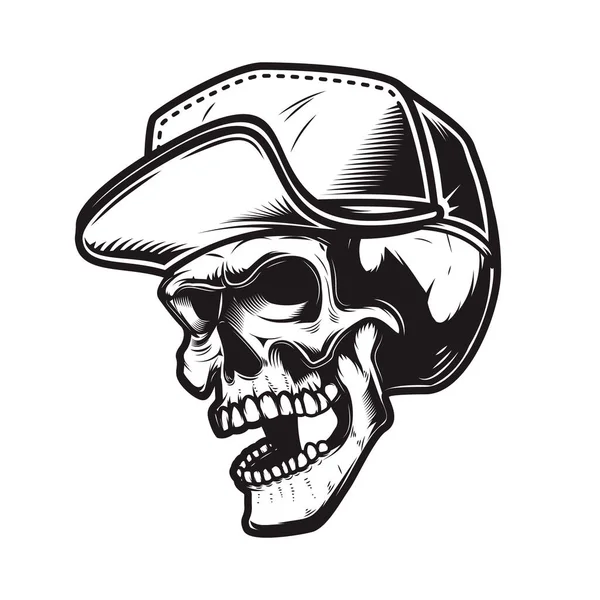 Illustration Des Totenkopfes Baseballmütze Monochromen Stil Gestaltungselement Für Logo Emblem — Stockvektor