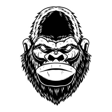 Klasik monokrom tarzında kızgın bir maymunun resmi. Logo, amblem, işaret, poster, kart, pankart için tasarım elemanı. Vektör illüstrasyonu