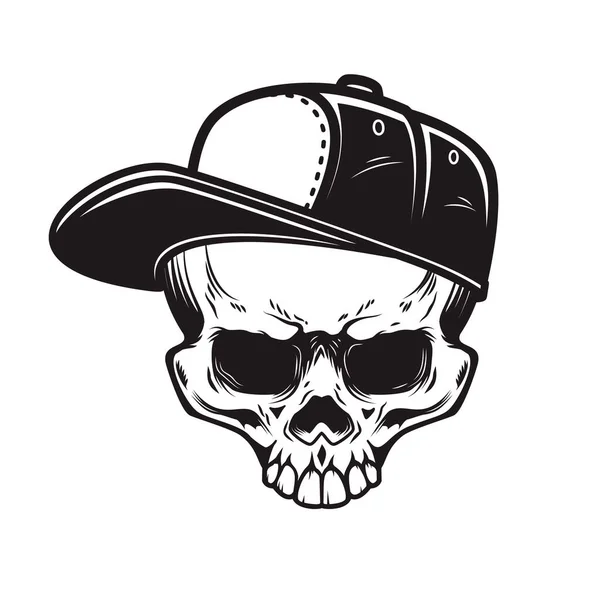 Illustration Des Totenkopfes Baseballmütze Monochromen Stil Gestaltungselement Für Logo Emblem — Stockvektor