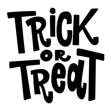 Şeker mi şaka mı? Beyaz arkaplanda harf cümlesi izole edildi. Cadılar Bayramı teması. Vektör illüstrasyonu