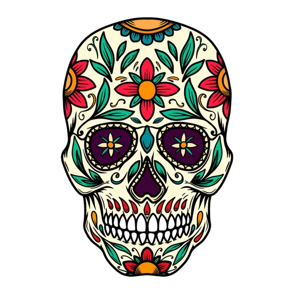 Ilustracja Meksykańskiej Czaszki Cukru Element Projektu Logo Godło Znak Plakat — Wektor stockowy