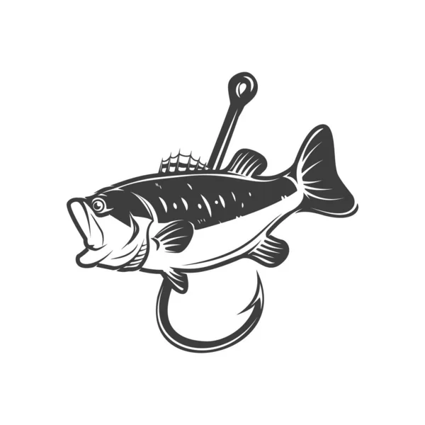 Illustration Bass Fishing Hook Design Element Poster Card Banner Sign — Stock Vector