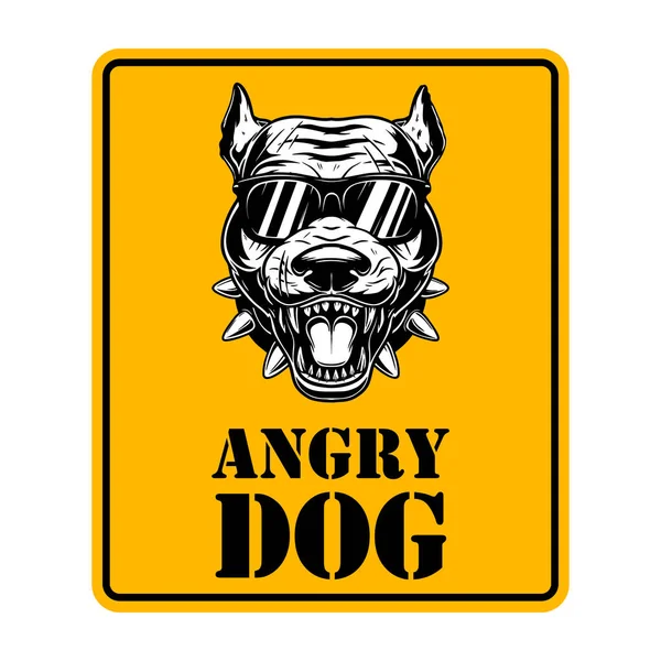 Köpeğe Dikkat Kızgın Köpek Kafasıyla Imzala Poster Kart Pankart Işaret — Stok Vektör