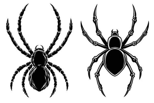Набір Ілюстрацій Небезпечного Павука Старовинному Монохромному Стилі Елемент Дизайну Логотипу — стоковий вектор