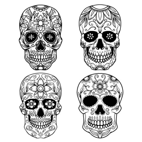 Conjunto Ilustración Del Cráneo Azúcar Mexicano Elemento Diseño Para Logotipo — Vector de stock