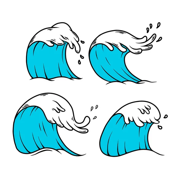 Illustration Sea Waves Engraving Style Design Element Poster Card Banner — Stock Vector