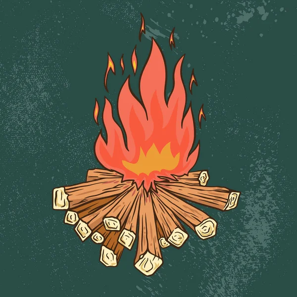 Illustration Eines Lagerfeuers Gravurstil Auf Grunge Hintergrund Gestaltungselement Für Plakat — Stockvektor