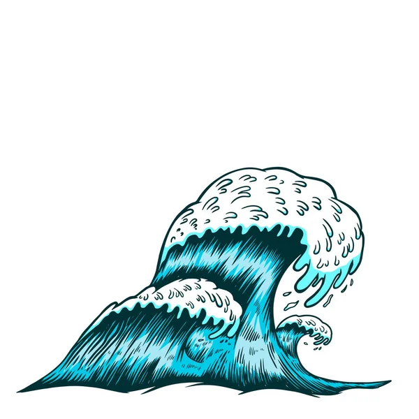 Illustration Sea Waves Engraving Style Design Element Poster Card Banner — Stock vektor