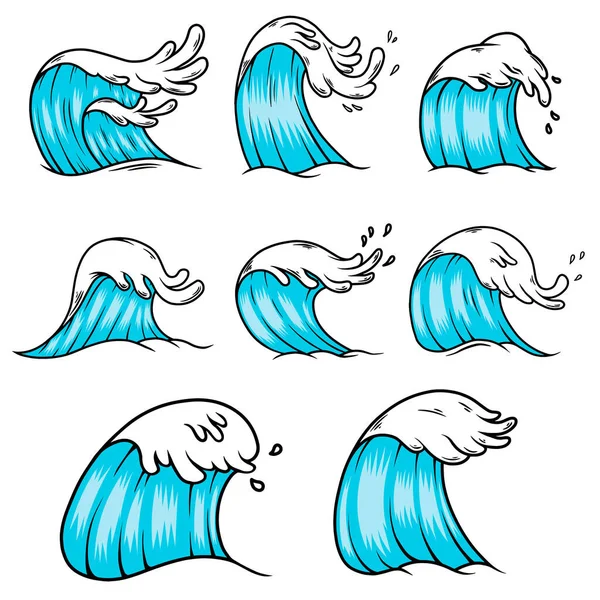 Illustration Sea Waves Engraving Style Design Element Poster Card Banner —  Vetores de Stock