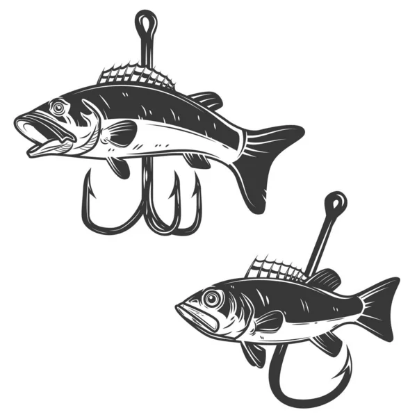 Ilustrace Basy Rybářského Háku Designový Prvek Pro Plakát Kartu Banner — Stockový vektor