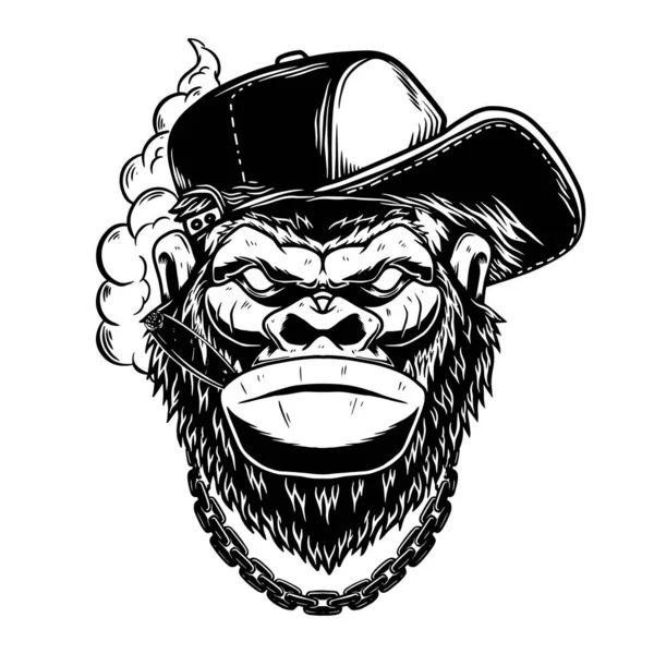 Illustration Gorilla Cigar Vintage Monochrome Style Design Element Logo Emblem — Stock Vector