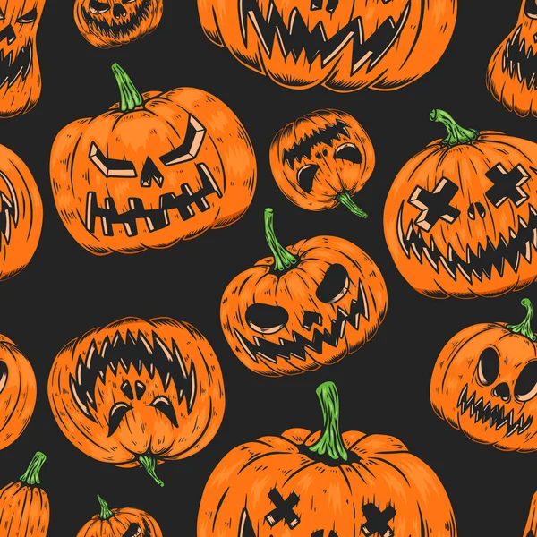 Modèle Sans Couture Avec Des Citrouilles Effrayantes Halloween Élément Design — Image vectorielle