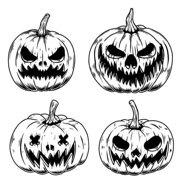 Conjunto Ilustrações Abóbora Assustadora Halloween Elemento Design Para Cartaz Cartão — Vetor de Stock