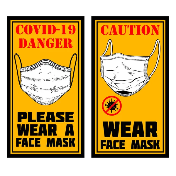 戴上面罩 带着医疗面具的标志徽章 海报的设计元素 矢量说明 — 图库矢量图片
