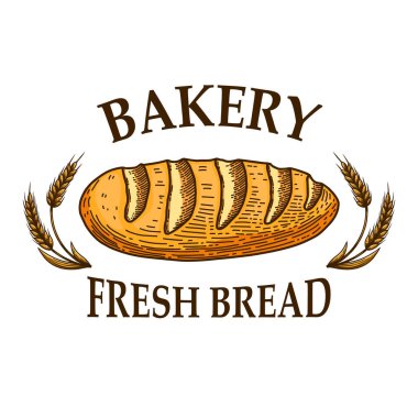 Fırın. Ekmeğin kabartma tarzında resmedilmiş hali. Poster, kart, pankart, imza için tasarım elemanı. Vektör illüstrasyonu