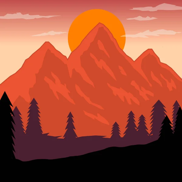 Ilustracja Krajobrazu Górskiego Płaskim Stylu Element Projektowy Godła Znak Plakat — Wektor stockowy