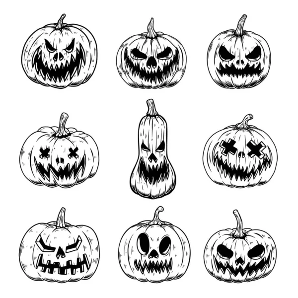 Conjunto Ilustraciones Calabaza Halloween Miedo Elemento Diseño Para Póster Tarjeta — Archivo Imágenes Vectoriales