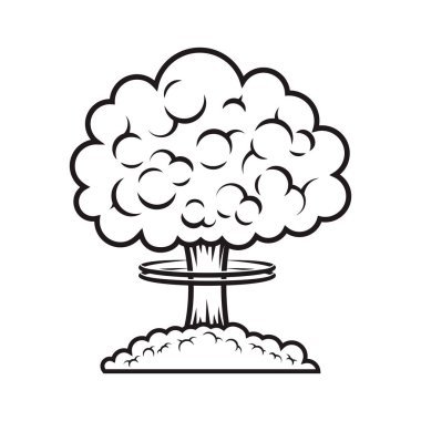 Nükleer patlamanın komik bir tasviri. Poster, kart, pankart, menü için tasarım ögesi. Vektör illüstrasyonu