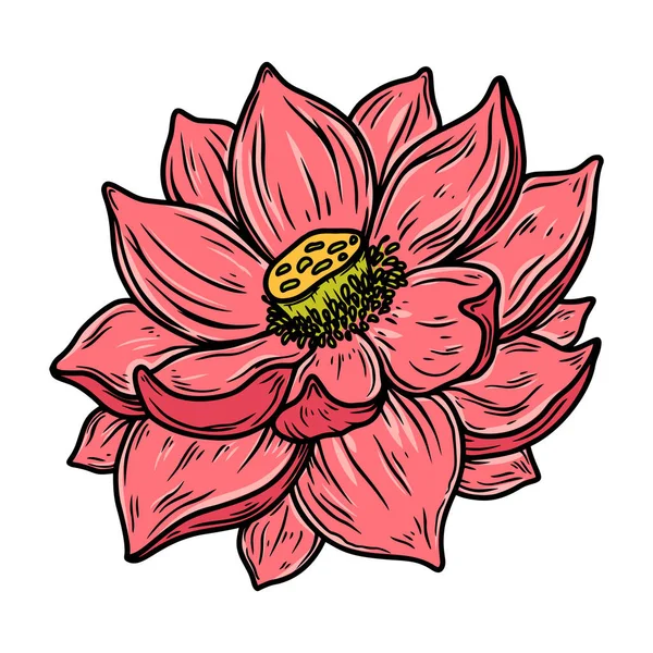 Illustration Lotus Flower Engraving Style Design Element Emblem Sign Poster — Stock Vector