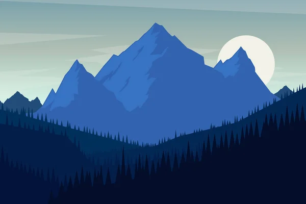 Illustration Paysage Avec Des Montagnes Dans Style Plat Élément Design — Image vectorielle