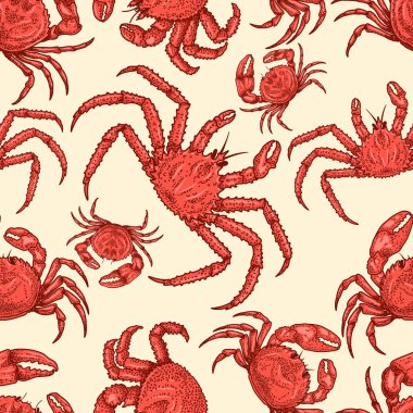 Yengeçlerde pürüzsüz desen. Poster, kart, afiş ve el ilanları için tasarım elemanı. Vektör illüstrasyonu