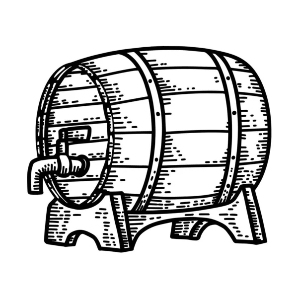 Иллюстрация Деревянной Бочки Виски Стиле Гравировки Элемент Дизайна Эмблемы Знака — стоковый вектор