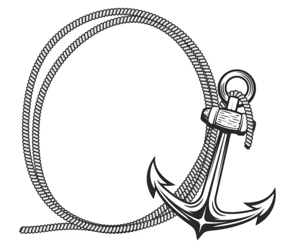 用钢丝绳和锚做框架 雕刻风格 标志的设计元素 矢量说明 — 图库矢量图片