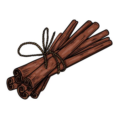 İşleme tarzında tarçın tasviri. Amblem, işaret, poster, kart, afiş, el ilanı için tasarım ögesi. Vektör illüstrasyonu