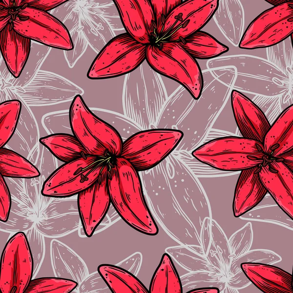 Nahtloses Muster Mit Lilienblüten Gestaltungselement Für Plakate Karten Banner Kleidungsdekoration — Stockvektor