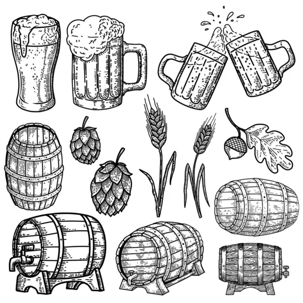 Conjunto Elementos Design Cerveja Desenhados Mão Elemento Design Para Logotipo — Vetor de Stock