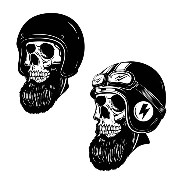 レーサーヘルメットのひげそり頭蓋骨のイラスト ラベル サイン ポスターのデザイン要素 ベクターイラスト — ストックベクタ