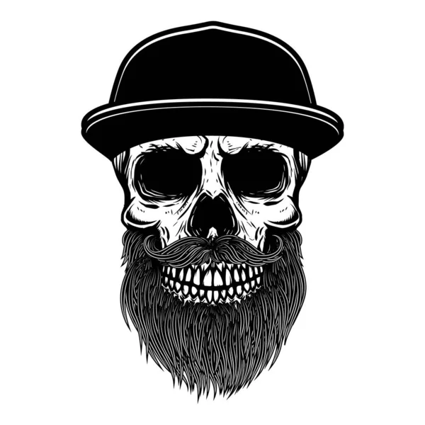 Иллюстрация Бородатого Черепа Бейсболке Элемент Дизайна Логотипа Этикетки Знака Плаката — стоковый вектор