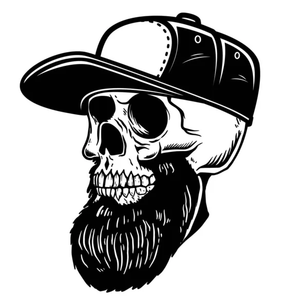 Illustrazione Del Cranio Barbuto Berretto Baseball Elemento Design Logo Etichetta — Vettoriale Stock