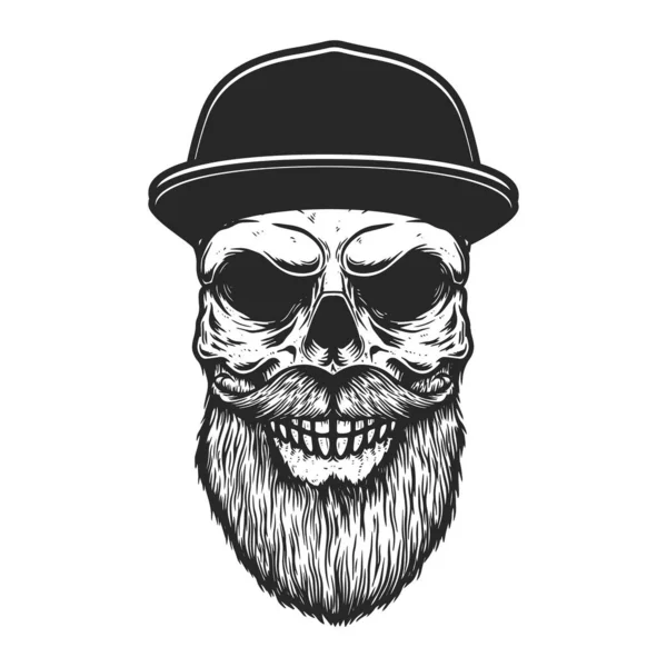 Beyzbol Şapkalı Sakallı Kafatası Tasviri Logo Etiket Işaret Poster Için — Stok Vektör