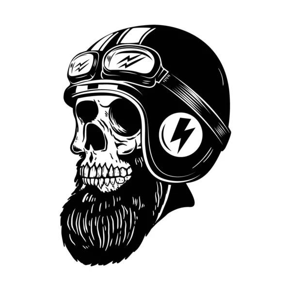 Illustration Crâne Barbu Dans Casque Course Élément Design Pour Logo — Image vectorielle
